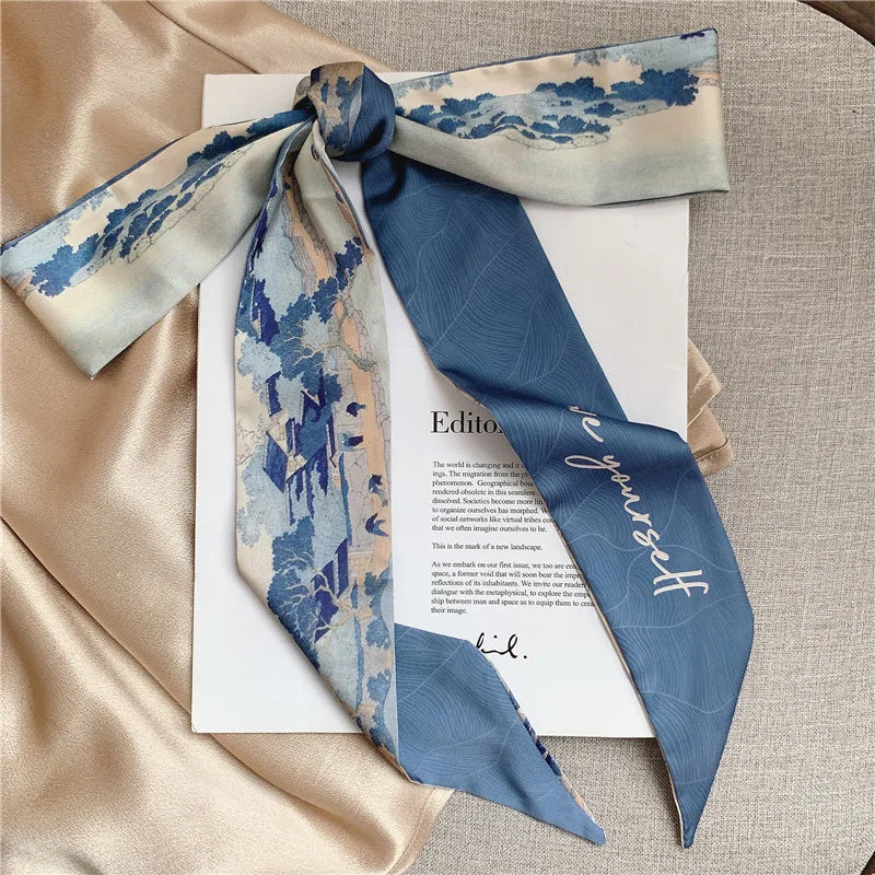 White and tender light-colored small silk scarves for women, thin streamers in spring and summer, hair tied, bag decoration