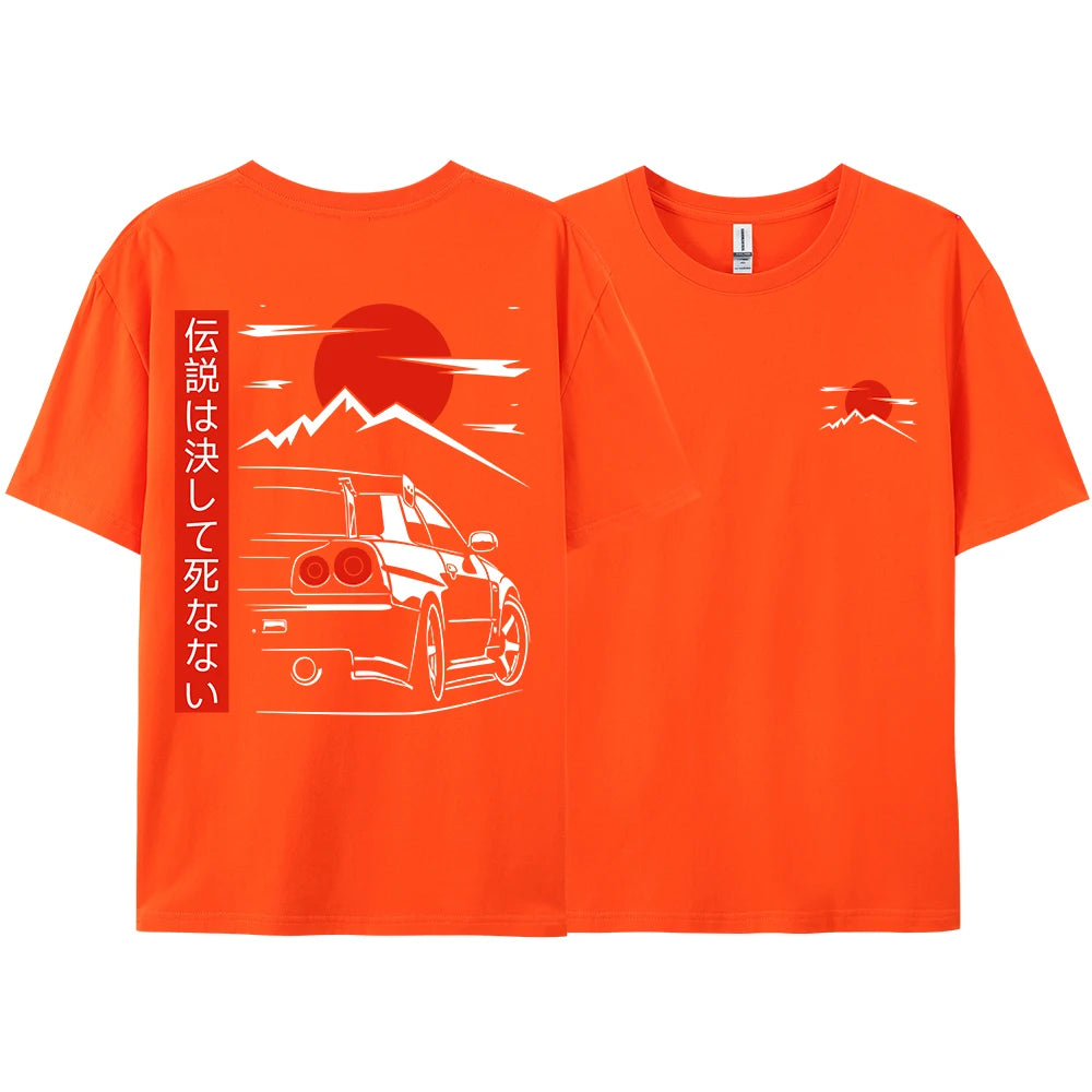 Japanese Style Car JDM Culture GTR Racing T Shirts Men Women Street Wear Original Design Oversized 100% Cotton Couple Tops Tees