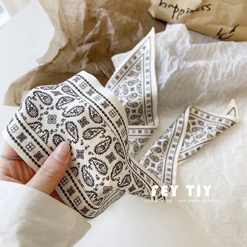 White and tender light-colored small silk scarves for women, thin streamers in spring and summer, hair tied, bag decoration