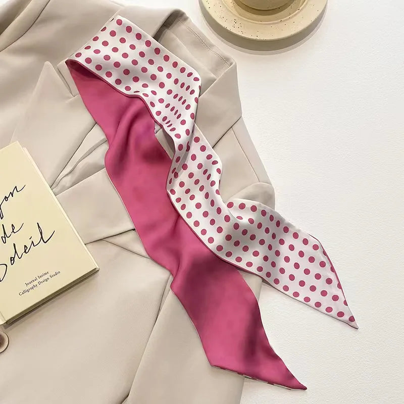 White and tender light-colored small silk scarves for women, thin streamers in spring and summer, hair tied, bag decoration
