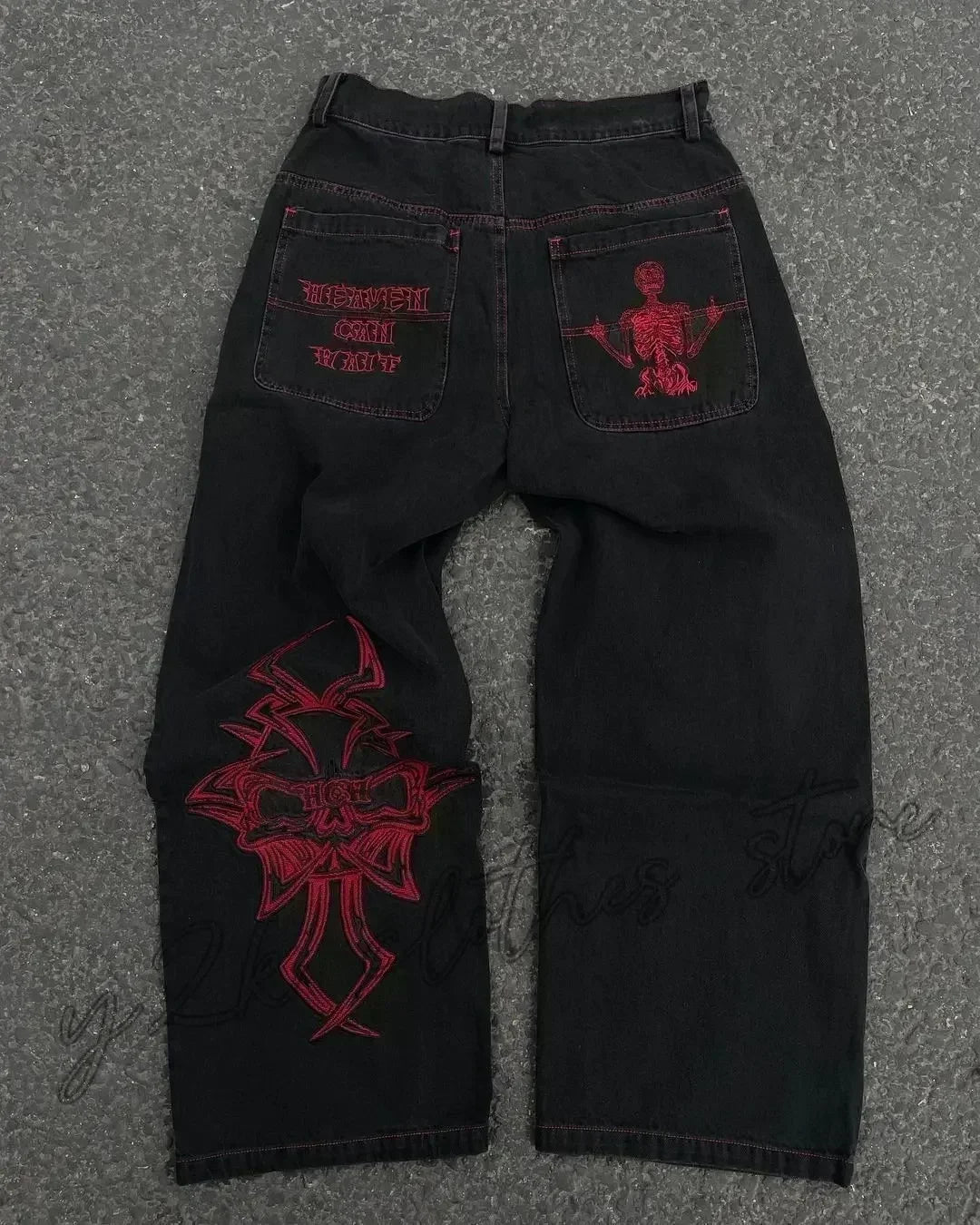 American Fashion Trend Joker Pattern Embroidered Loose Jeans Street Y2K New Hip Hop Oversized Wide-leg Pants Unisex Jeans