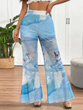 Sexy Women Trousers Summer New Streetwear Fashion Tie Dye Print Casual Slim Mesh Trousers Elegant Lady Versatile Pants Clothing