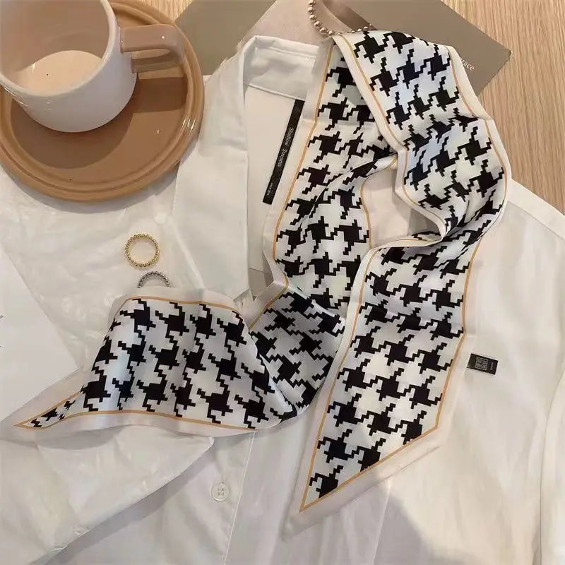 White and tender light-colored small silk scarves for women, thin streamers in spring and summer, hair tied, bag decoration
