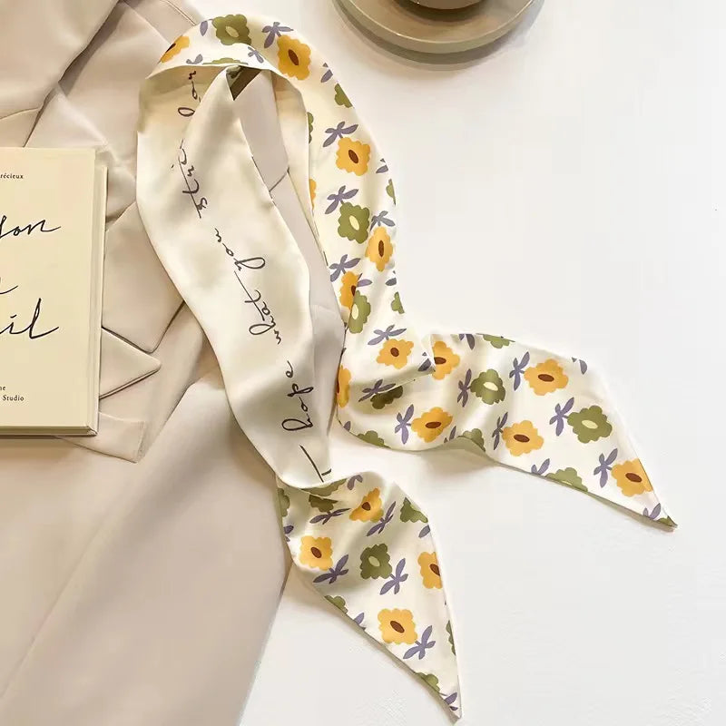White and tender light-colored small silk scarves for women, thin streamers in spring and summer, hair tied, bag decoration