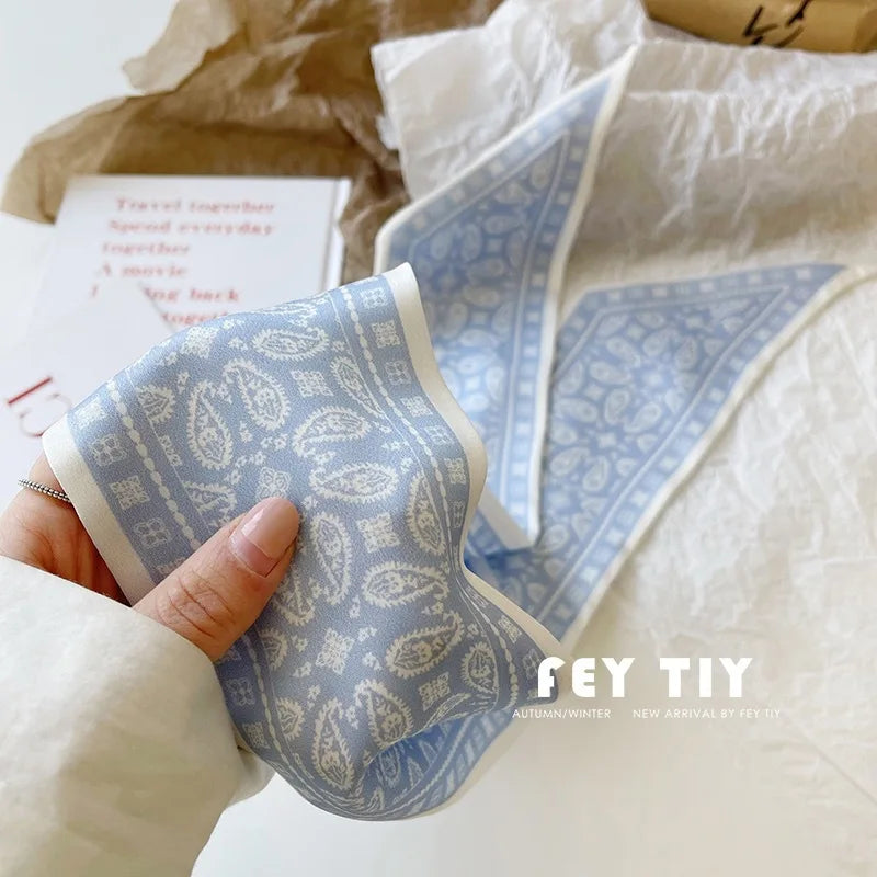 White and tender light-colored small silk scarves for women, thin streamers in spring and summer, hair tied, bag decoration