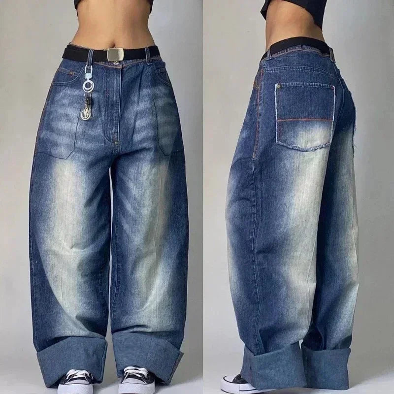 American Fashion Trend Joker Pattern Embroidered Loose Jeans Street Y2K New Hip Hop Oversized Wide-leg Pants Unisex Jeans