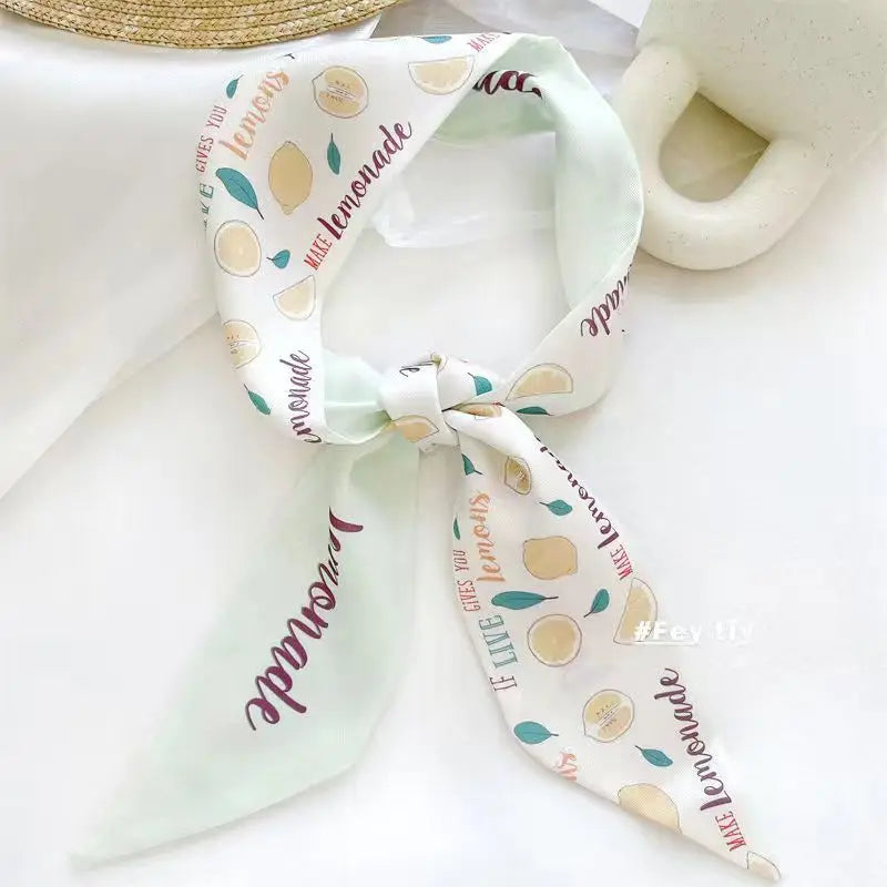 White and tender light-colored small silk scarves for women, thin streamers in spring and summer, hair tied, bag decoration