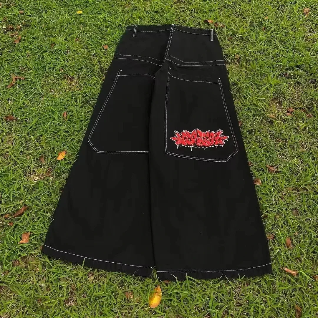American Fashion Trend Joker Pattern Embroidered Loose Jeans Street Y2K New Hip Hop Oversized Wide-leg Pants Unisex Jeans