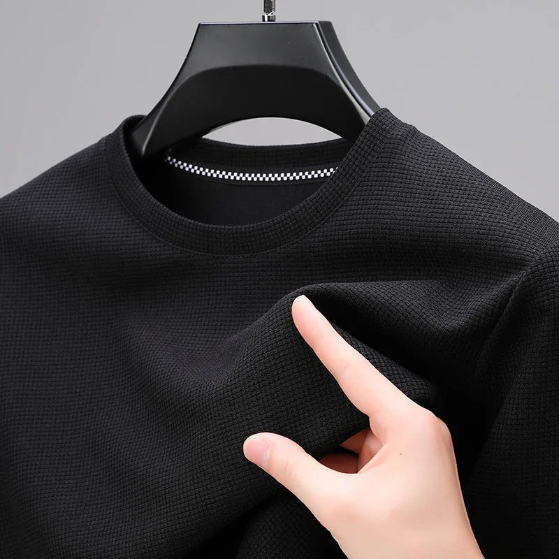 2024 Men's New Waffle Round Neck Short Sleeved T-shirt Summer Comfortable Top