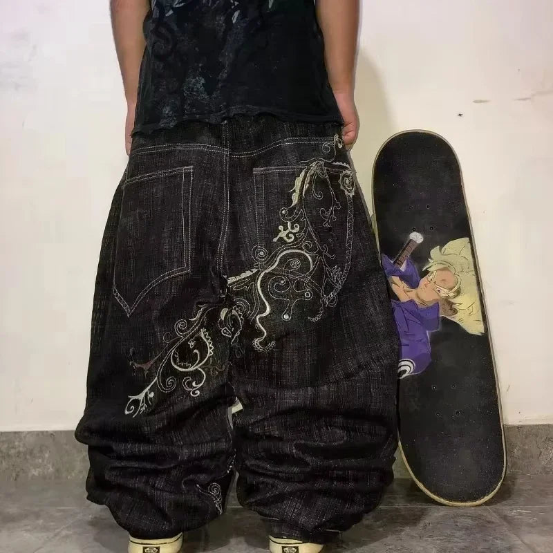 American Fashion Trend Joker Pattern Embroidered Loose Jeans Street Y2K New Hip Hop Oversized Wide-leg Pants Unisex Jeans