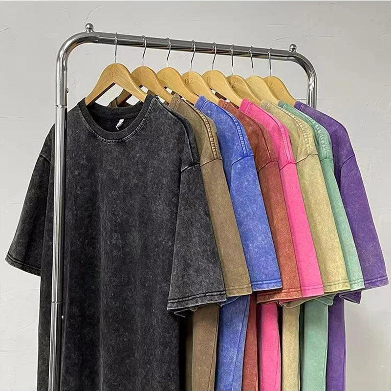 2026 Streetwear Washed Vintage T-Shirts Hip Hop Retro Punk T Shirt Women Tops Cotton Neutral Short Sleeve Acid Wash TShirts