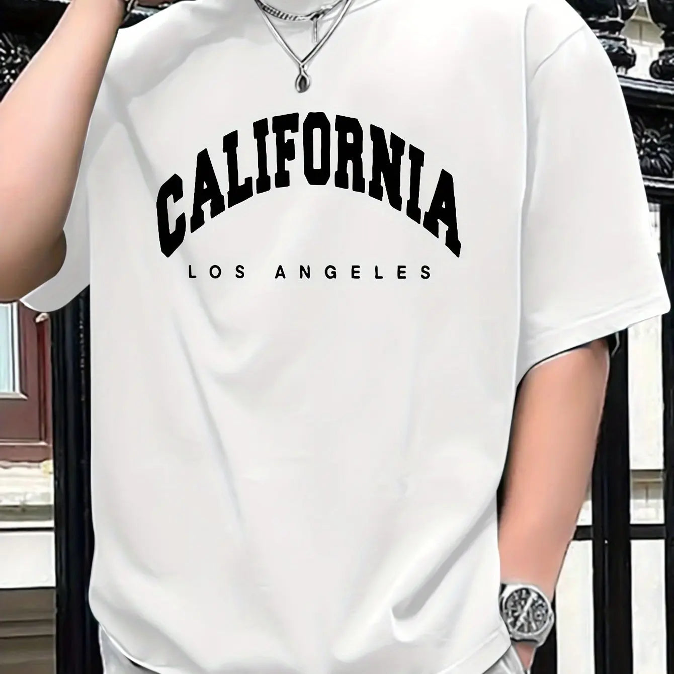 Summer men's 100% pure cotton casual loose fit plus CALIFORNIA printed sports comfortable round neck short sleeved T-shirt top