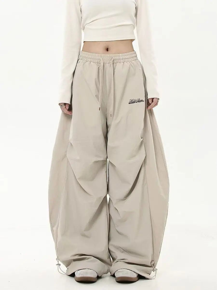 Casual Chic Sweatpant Retro Matching Oversize Women's Wide Leg Pant Low Waist Drawstring Lady Cargo Pants Y2K Hip Hop Streetwear