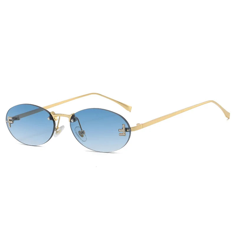 8115 Elegant Diamond Oval Sunglasses Male Letter "F" Rimless Sunglasses car sunglasses