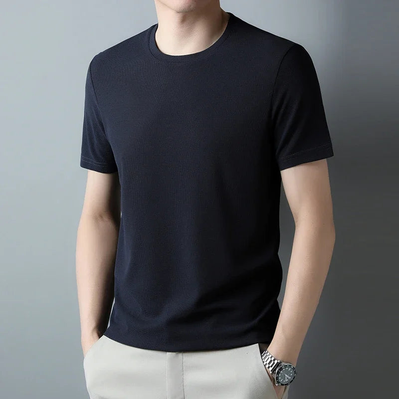 2024 Men's New Waffle Round Neck Short Sleeved T-shirt Summer Comfortable Top