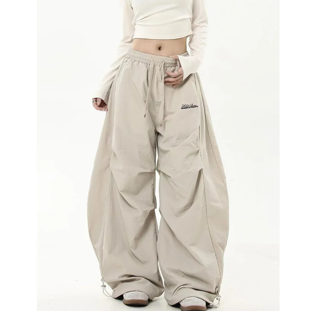 Casual Chic Sweatpant Retro Matching Oversize Women's Wide Leg Pant Low Waist Drawstring Lady Cargo Pants Y2K Hip Hop Streetwear