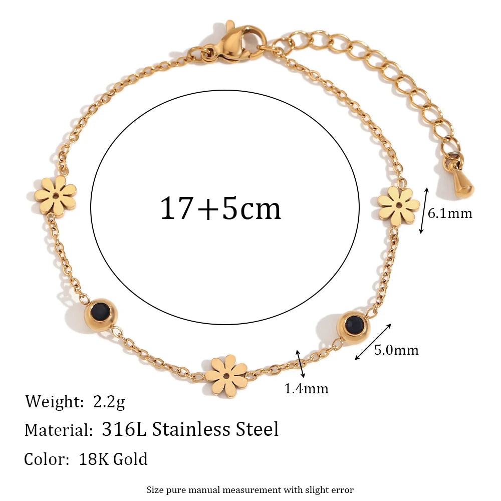 E.B.belle Waterproof Elegant sparking bracelets flower thin chain High quality Stainless steel jewelry woman friends Gifts