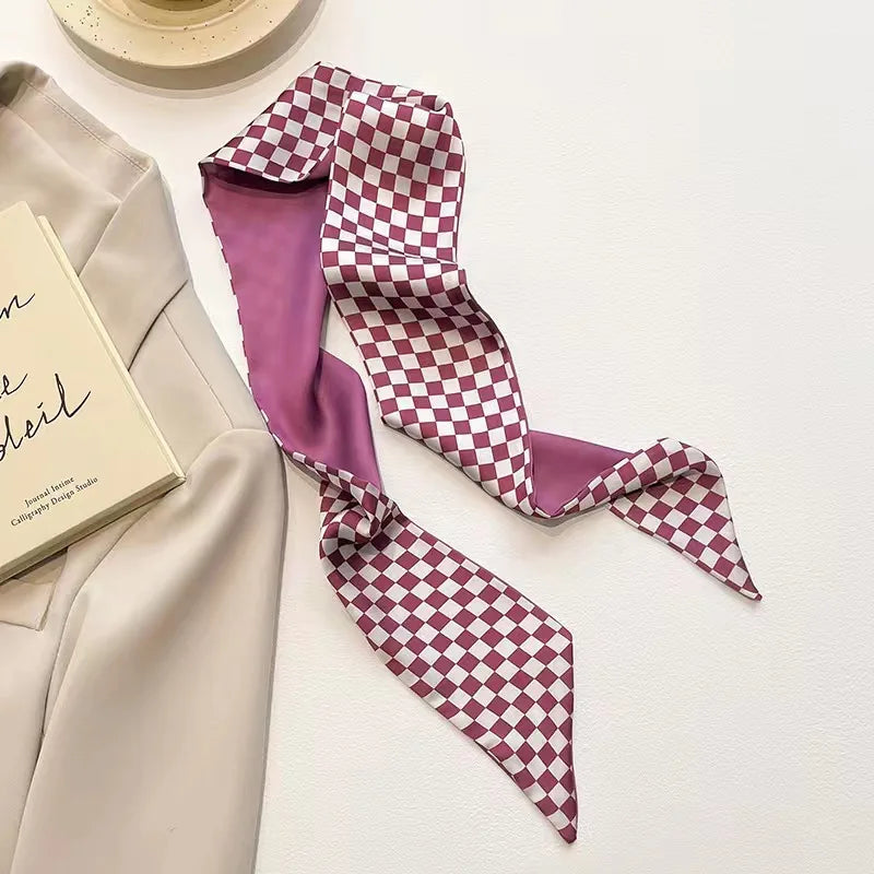 White and tender light-colored small silk scarves for women, thin streamers in spring and summer, hair tied, bag decoration