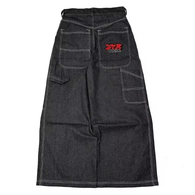 American Fashion Trend Joker Pattern Embroidered Loose Jeans Street Y2K New Hip Hop Oversized Wide-leg Pants Unisex Jeans