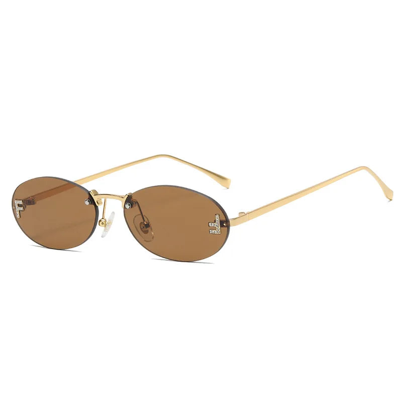 8115 Elegant Diamond Oval Sunglasses Male Letter "F" Rimless Sunglasses car sunglasses