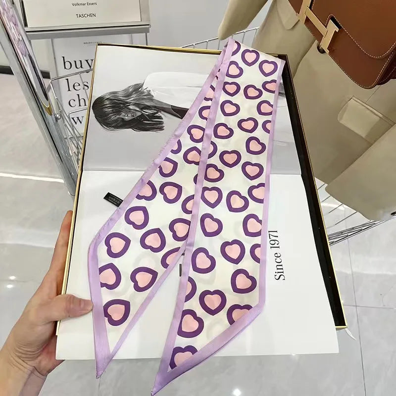 White and tender light-colored small silk scarves for women, thin streamers in spring and summer, hair tied, bag decoration