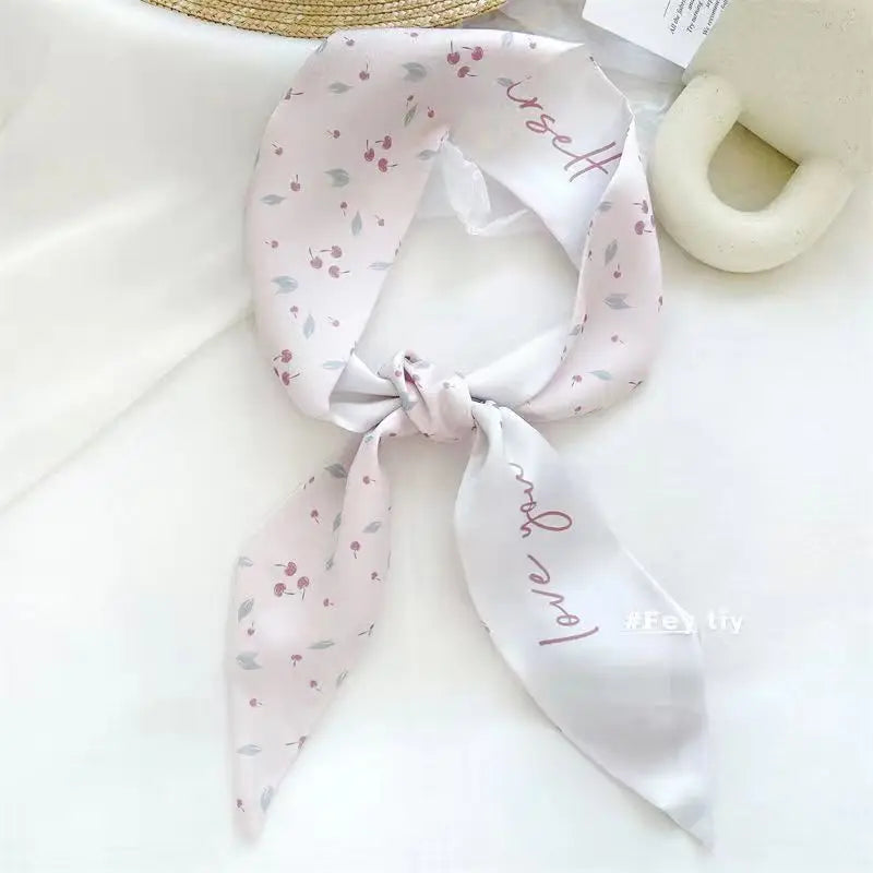 White and tender light-colored small silk scarves for women, thin streamers in spring and summer, hair tied, bag decoration